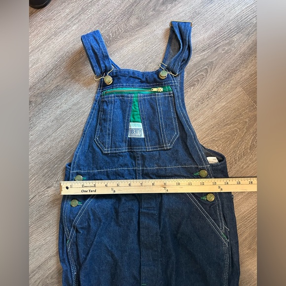 Liberty Bib Overalls Youth 16 Regular Blue Denim Adjustable Straps Green Trim - Picture 9 of 15